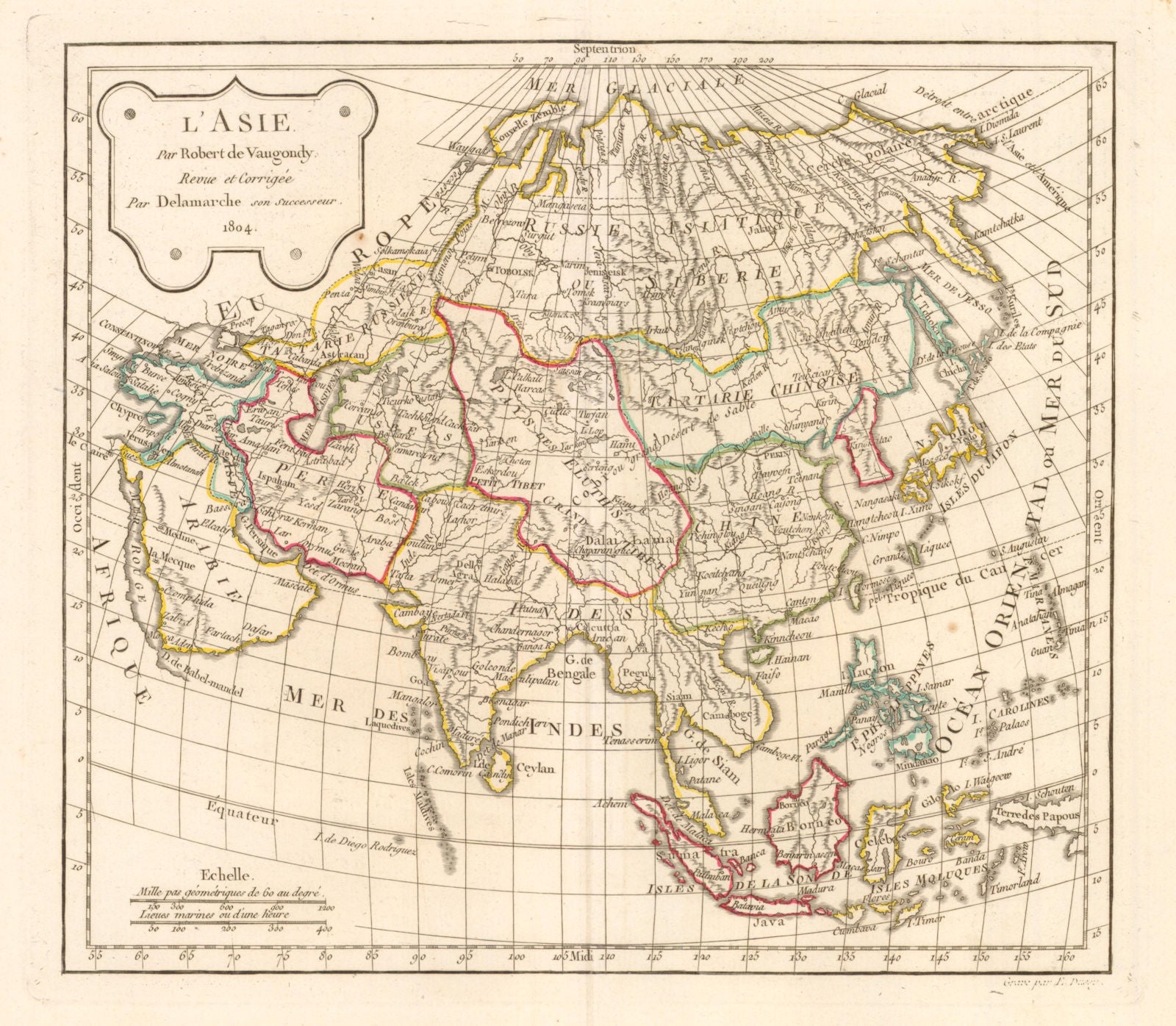 'L'Asie' by Delamarche after Robert de Vaugondy. Asia 1804 old antique map